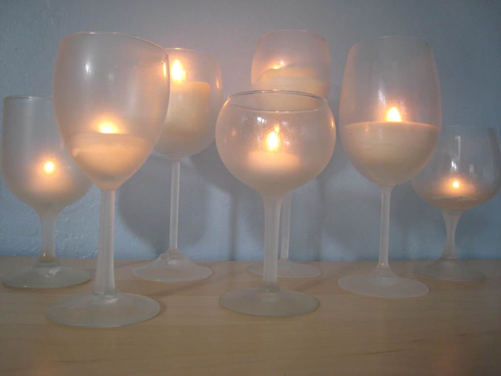 upcycled wine glasses candle holders