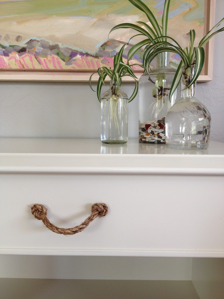 rope drawer pull and spider plants