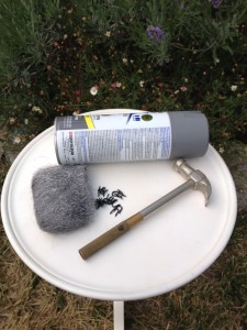 Steel wool, double point tacks, hammer, and spray paint, that's all you need.